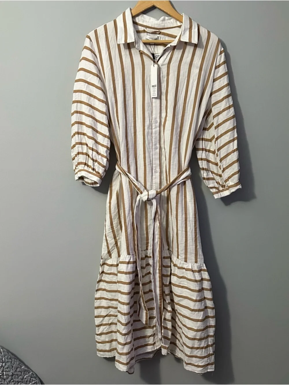 Chico's Striped Cotton-Gauze Shirtdress Size 14 NWT - Picture 2 of 12